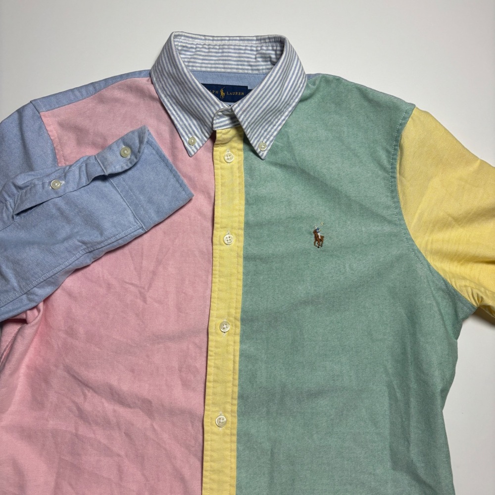 Polo Ralph Lauren Oxford Custom fit Fun Shirt Pastel Color Block Sz M Button Up - Picture 3 of 7